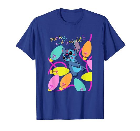 Disney Lilo & Stitch Christmas Merry And Bright Stitch Light T-Shirt