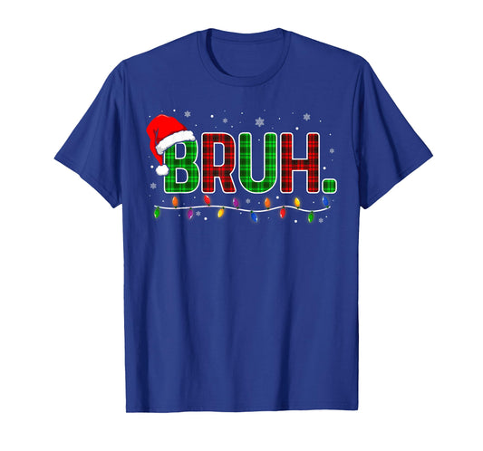 Bruh Funny Christmas Plaid Teens Boys Men Kids Xmas Pajamas T-Shirt