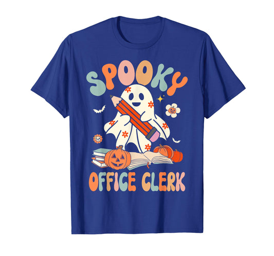 Groovy Halloween Spooky Office Clerk Retro Floral Ghost T-Shirt