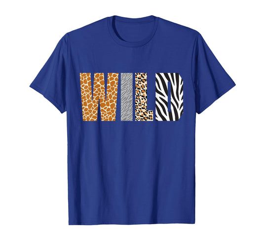 Wild Animal Pattern Giraffe Wolf Leopard Zebra Animal Print T-Shirt