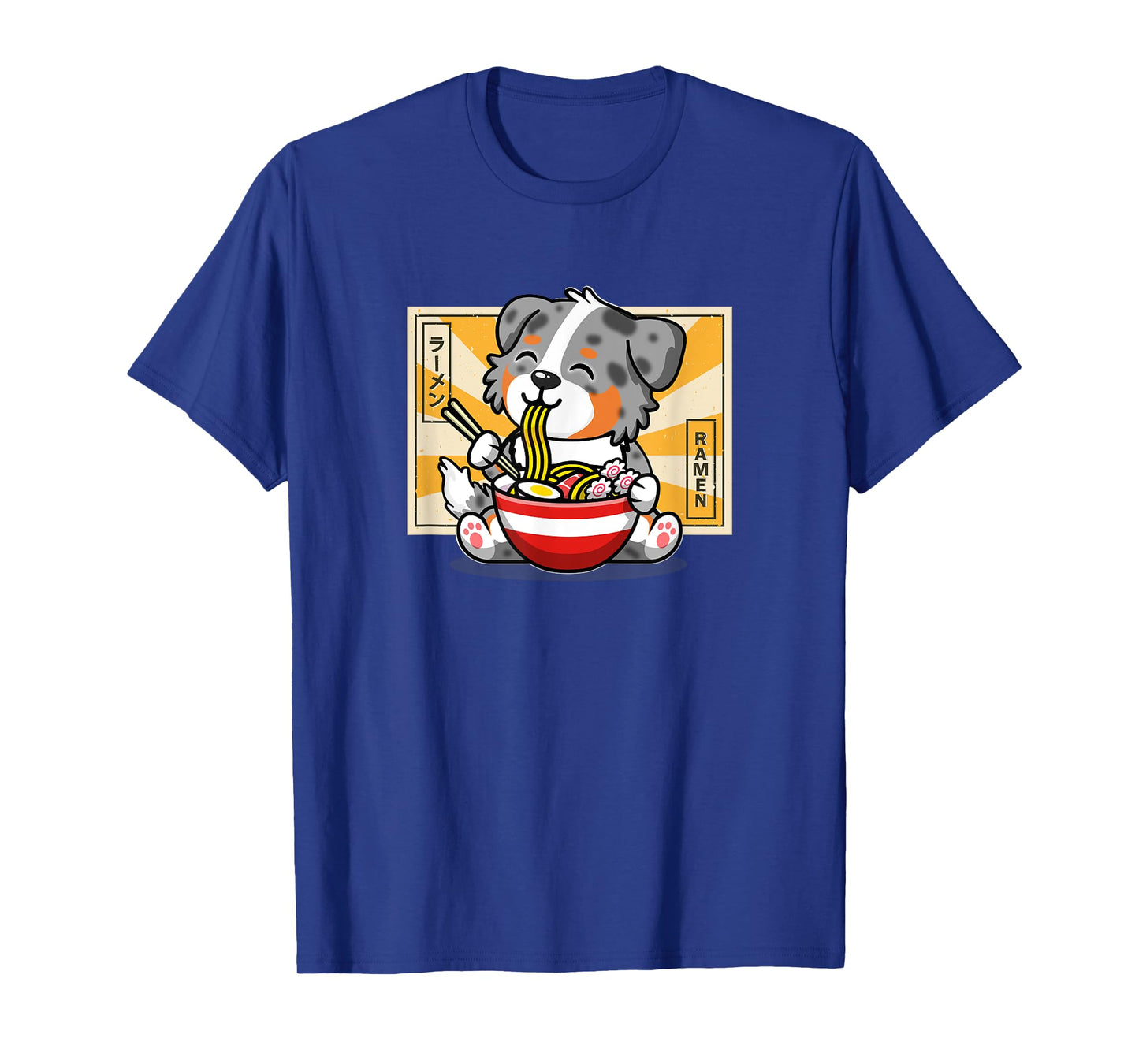 Funny Kawaii Kids Ramen Blue Merle Australian Shepherd Lover T-Shirt