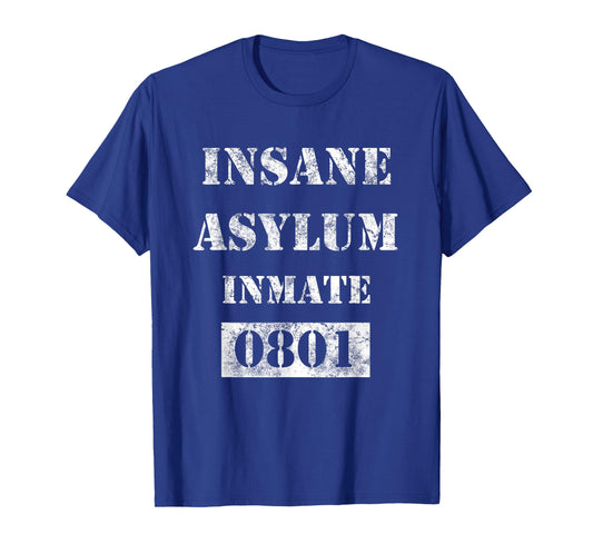 Funny Halloween Prison Costume Insane Asylum Wht Distressed T-Shirt