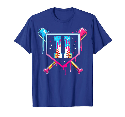 Baseball 11 Year Old Ice Cream Drip 11th Birthday Boy 11 T-Shirt