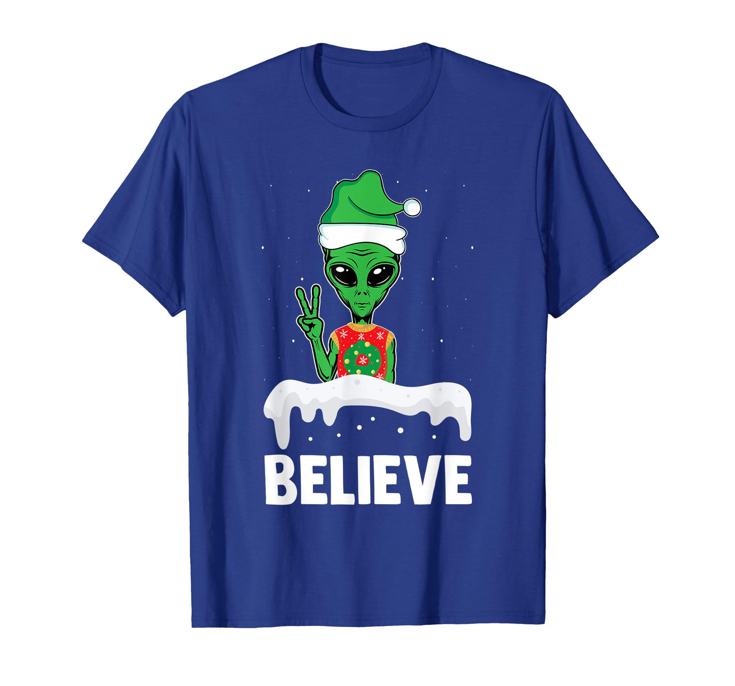 Christmas Alien Believe Elf Hat Holiday UFO Ugly Xmas T-Shirt