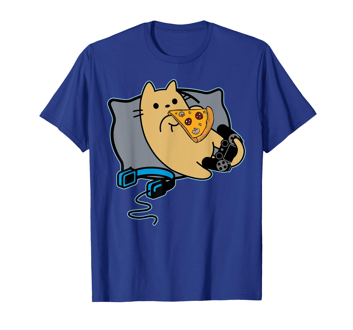 Nerdy Pizza Eating Gamer Cat Game Paused T-Shirt