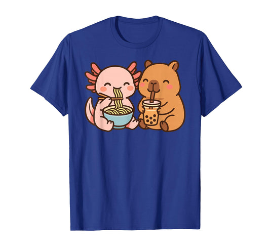 Capybara Axolotl Kawaii Kids Anime Boba Tea Ramen T-Shirt