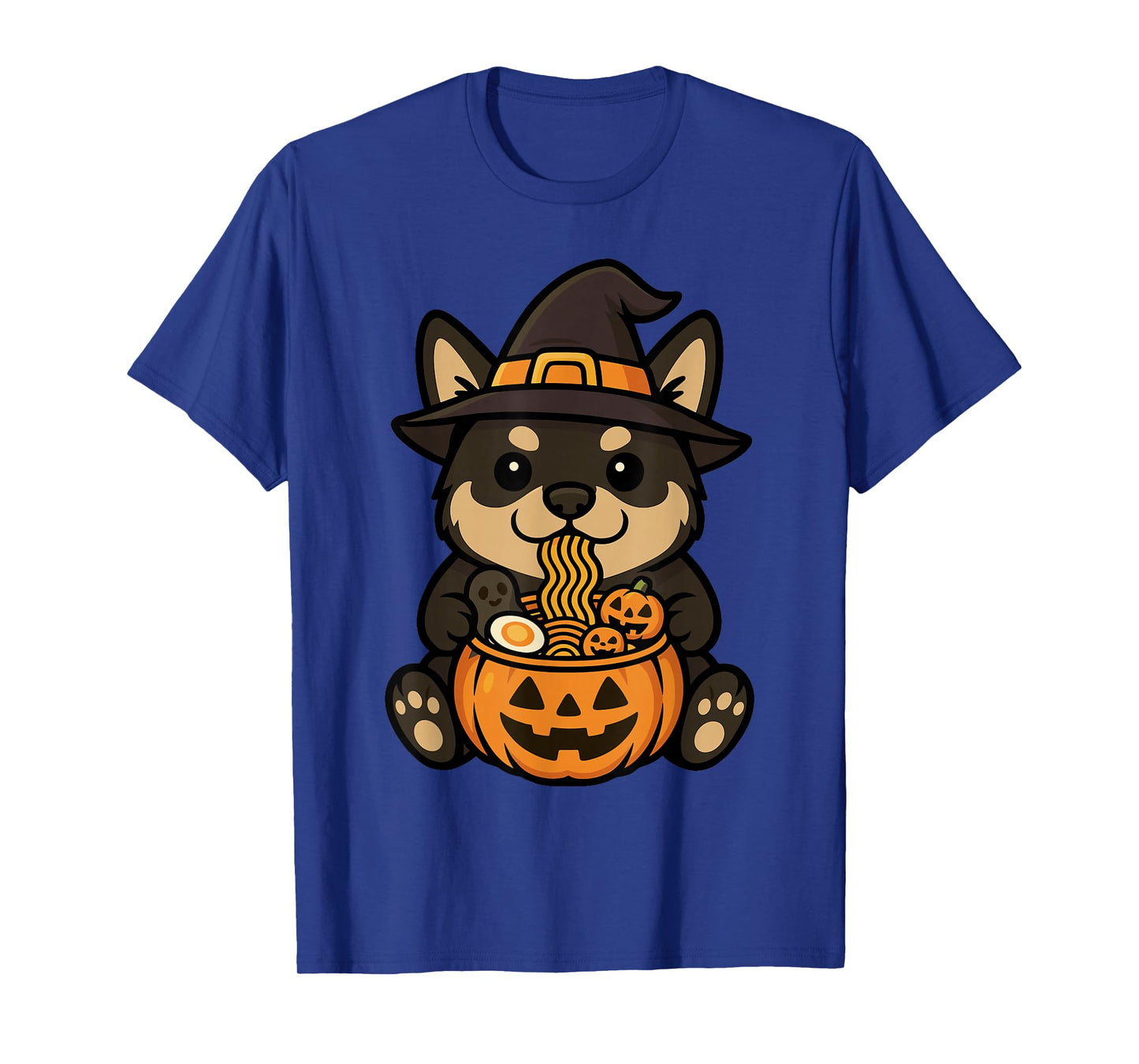 Spooky Black Tan Shiba Inu Pumpkin Japanese Ramen Noodles T-Shirt
