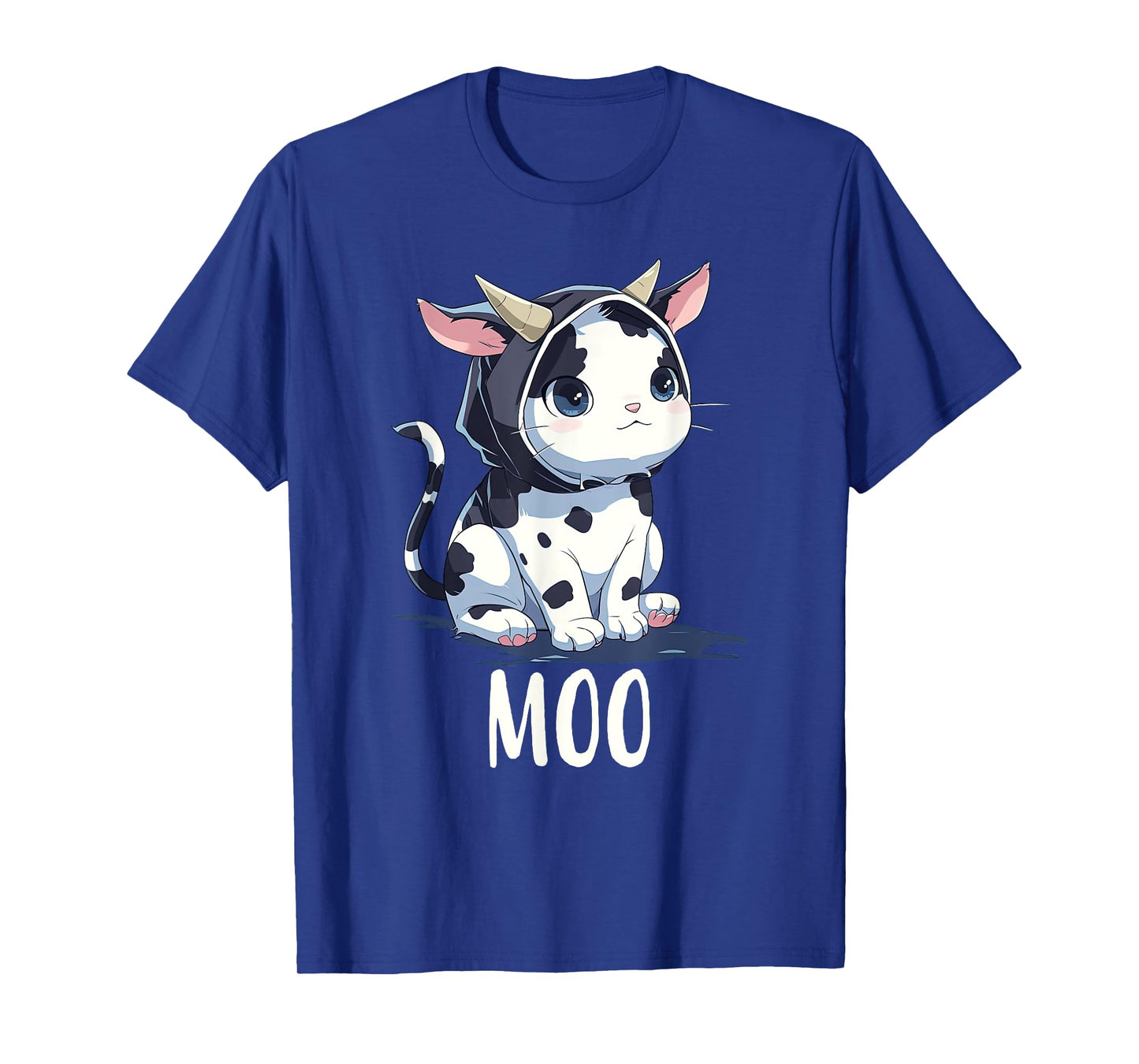 Cute Kawaii Anime Cat In Cow Costume Moo Funny Meow Cat Cow Men Women Kids T-Shirt