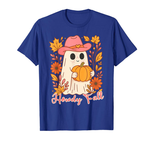 Cute Cowboy Ghost with Pumpkin Howdy Western Cozy Fall T-Shirt