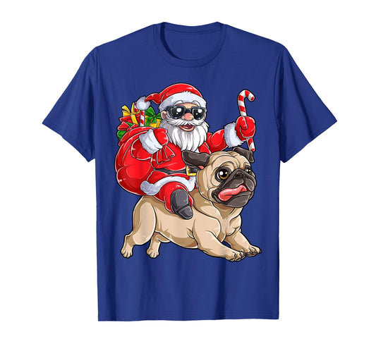 Christmas Santa Claus Riding Pug Xmas Boys Men Pugmas Dog T-Shirt