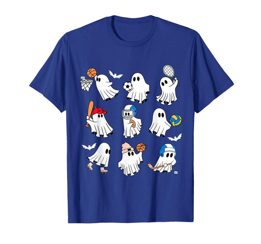 Halloween PE Teacher Ghost Playing Soccer Football Baseball T-Shirt