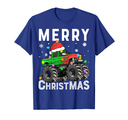 Boys Monster Truck Merry Christmas Santa Hat Toddler T-Shirt