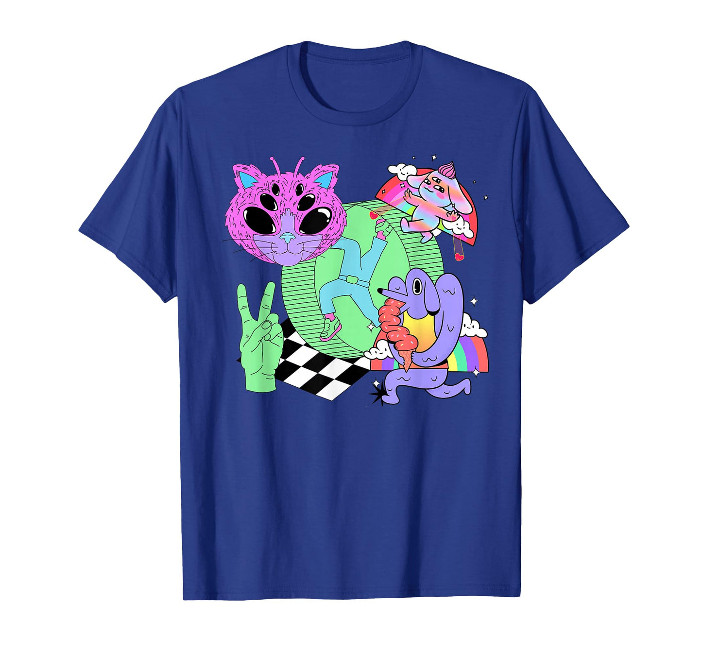 Weirdcore Aesthetic Bright Colorful Checker Print Trippy T-Shirt