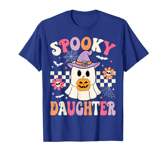 Groovy Spooky Daughter Retro Ghost Holding Pumpkin Halloween T-Shirt