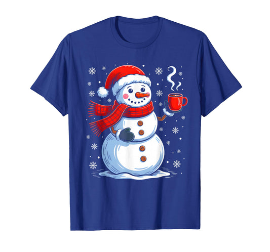 Cute Snowman Drinking Coffee Christmas Funny Xmas Pajamas T-Shirt