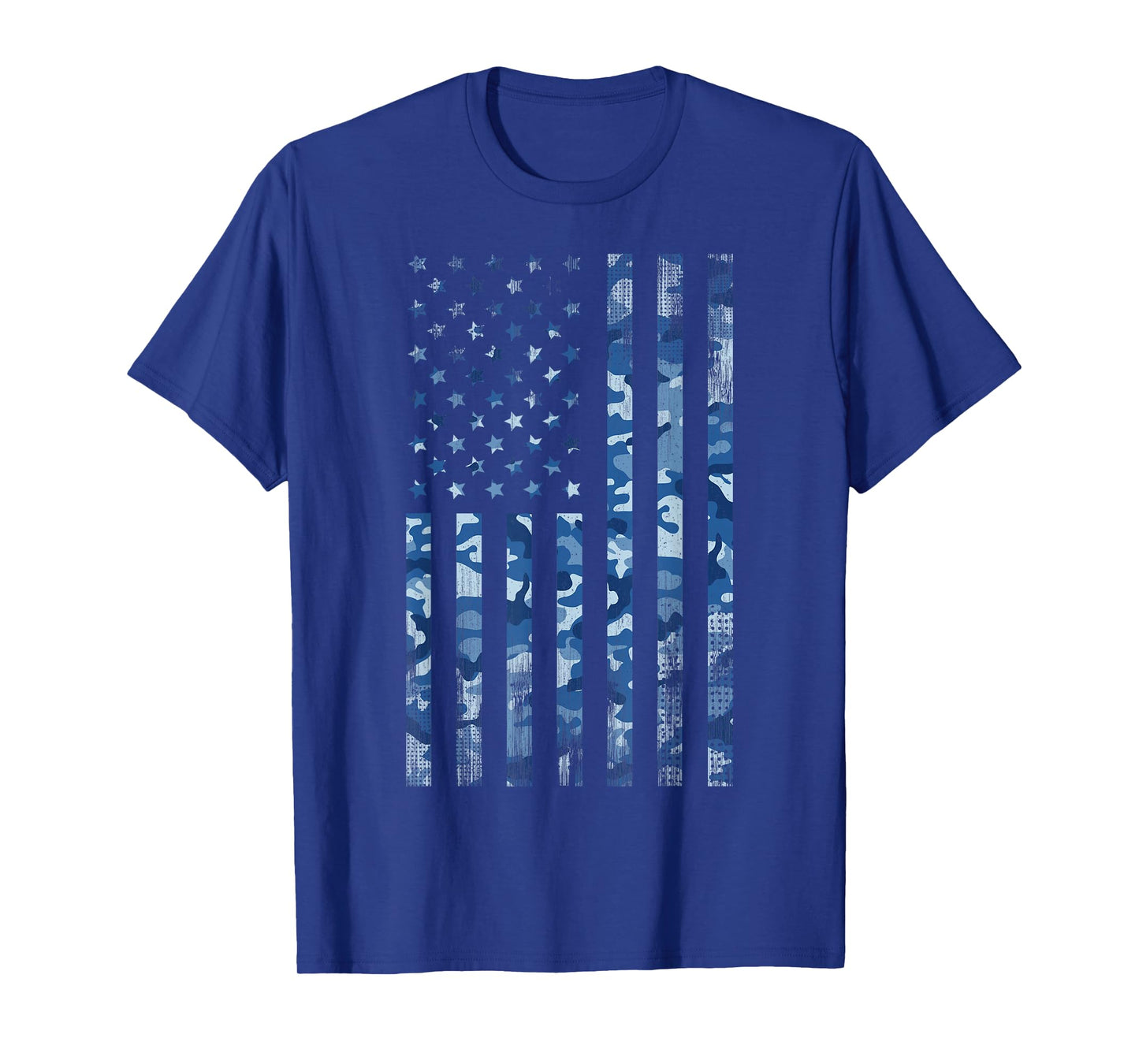 Blue Camo American Flag USA Tactical Ocean Camouflage T-Shirt