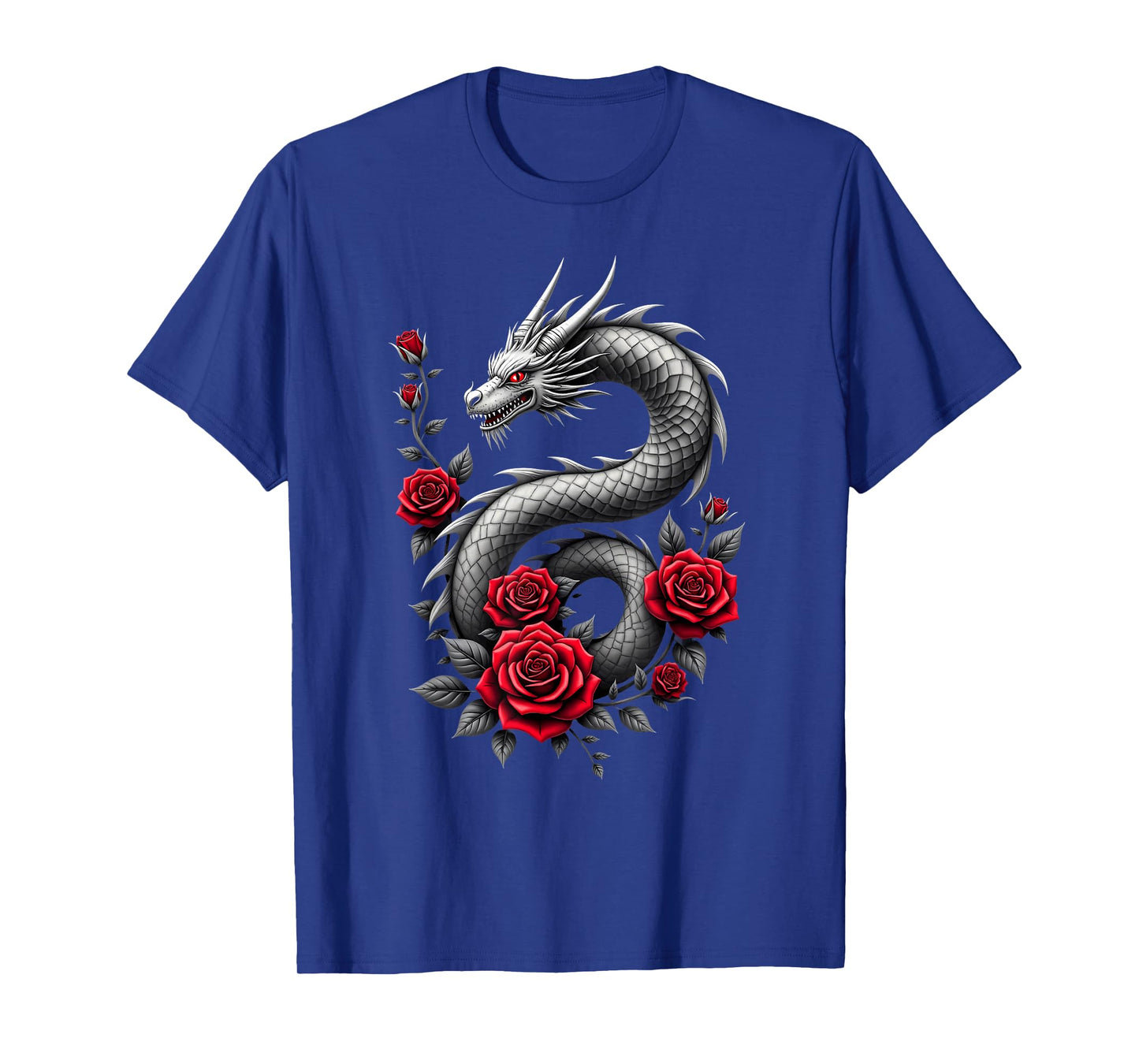 Gothic Dragon Red Rose Flower T-Shirt
