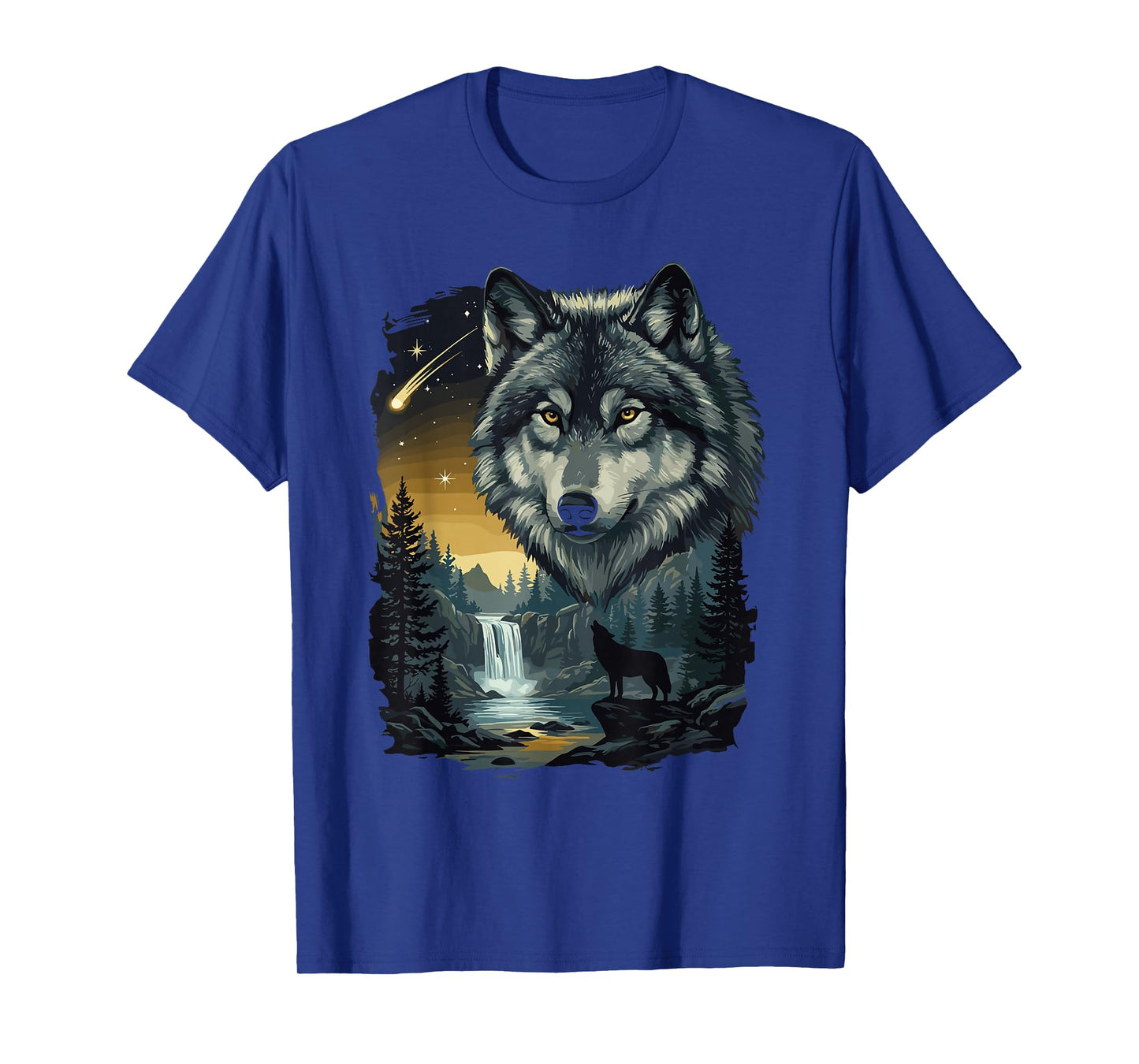 Howling Wolf Waterfall Scene for Nature Lovers and Gifts T-Shirt