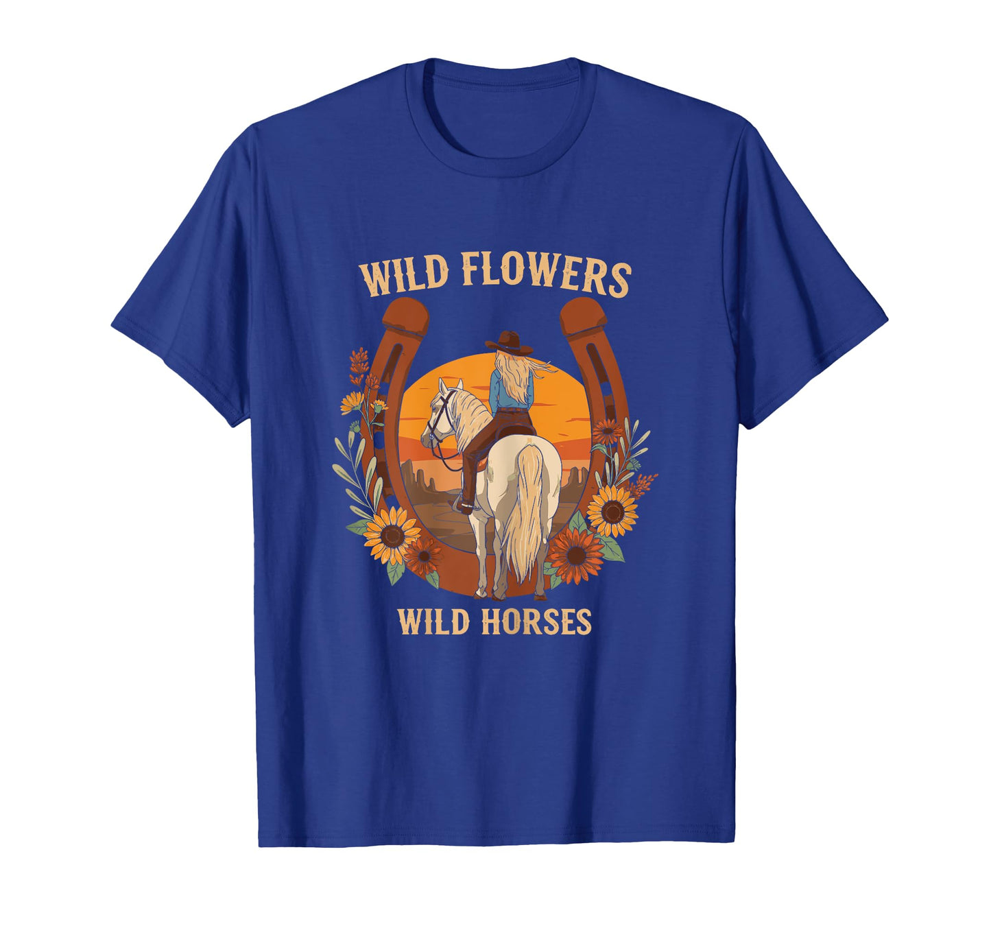 Wild Flowers Wild Horses Retro Rodeo Western Country Cowgirl T-Shirt
