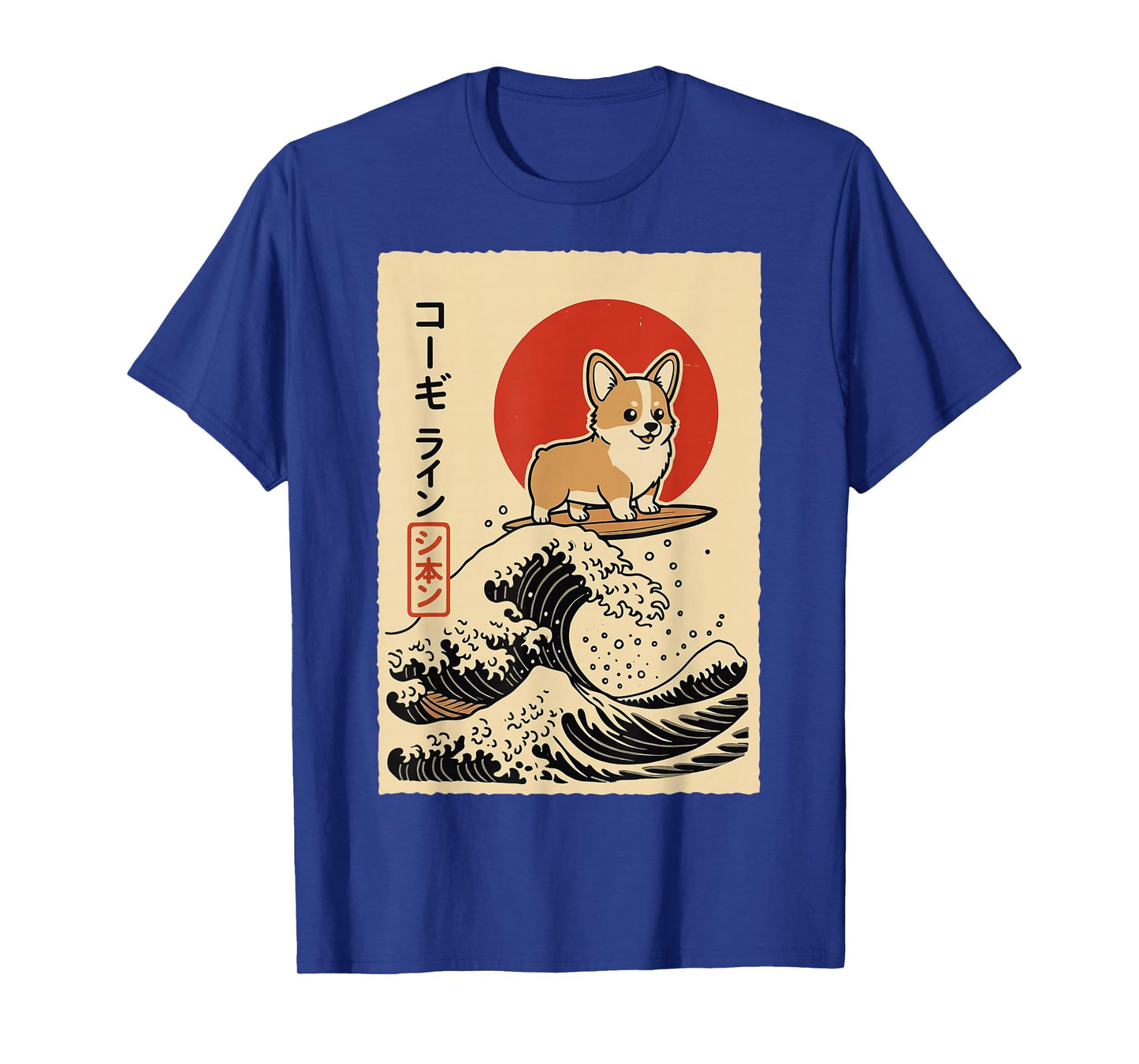 Japanese Corgi Surfing Great Wave Japan T-Shirt