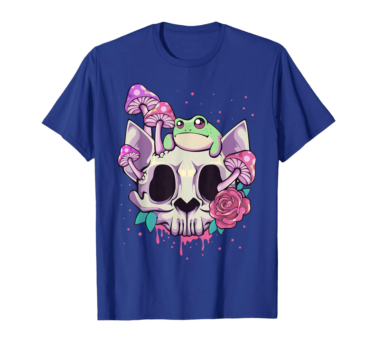 Pastel Goth Kawaii Frog On A Cat Skull with Mushroom T-Shirt