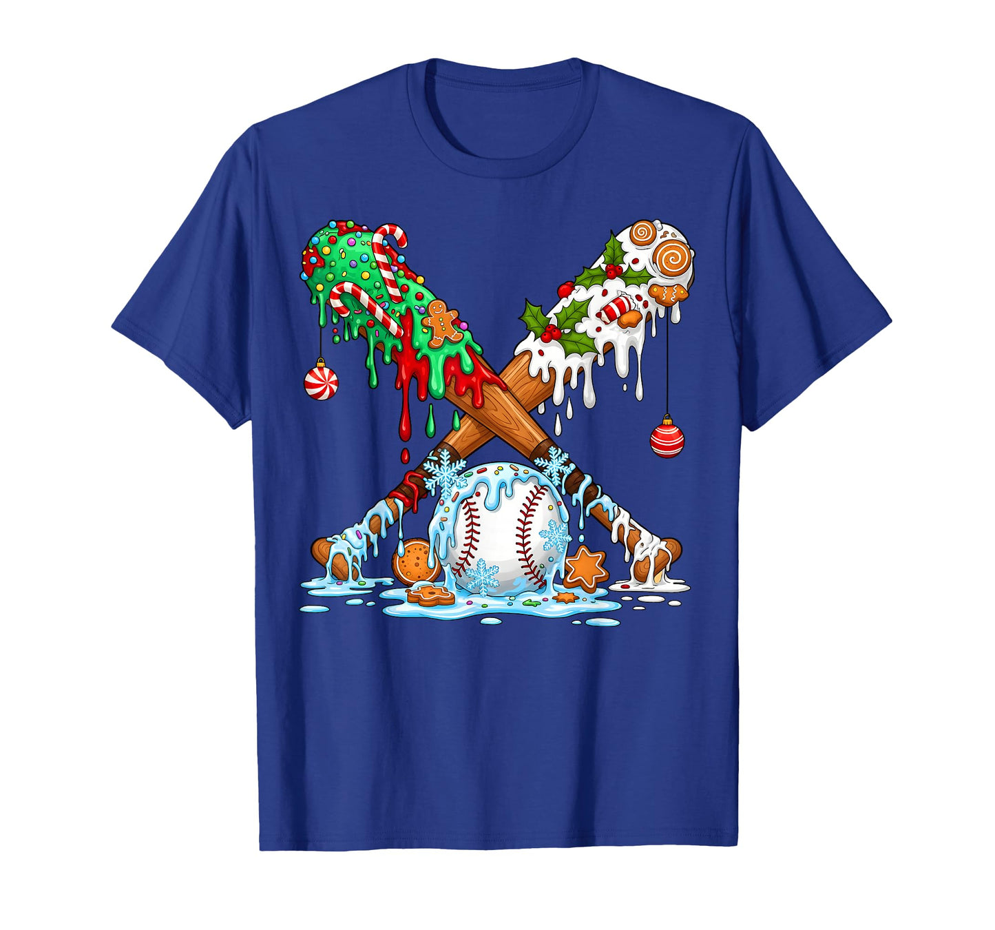 Christmas Baseball Ice Cream Drip Candy Game Day Boys Kids T-Shirt
