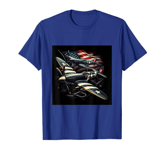 Spitfire F4U Corsair WW2 Airplanes US Flag T-Shirt
