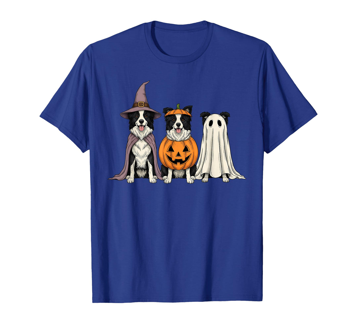 Spooky Ghost Border Collie Pumpkin Halloween Dog Lover T-Shirt