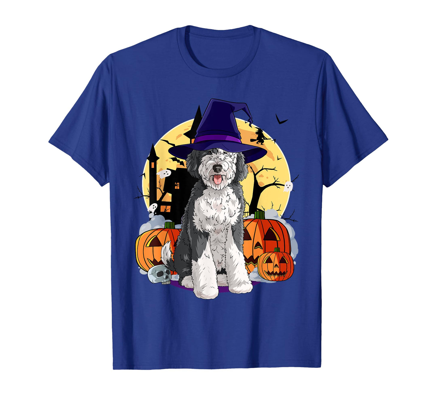 Sheepadoodle Cute Dog Halloween Witch Pumpkin T-Shirt