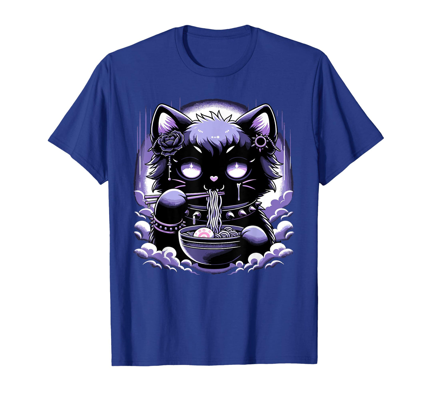 Pastel Goth Aesthetic Kawaii Creepy Cat Eating Ramen Noodles T-Shirt