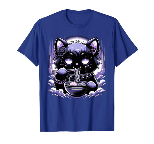 Pastel Goth Aesthetic Kawaii Creepy Cat Eating Ramen Noodles T-Shirt