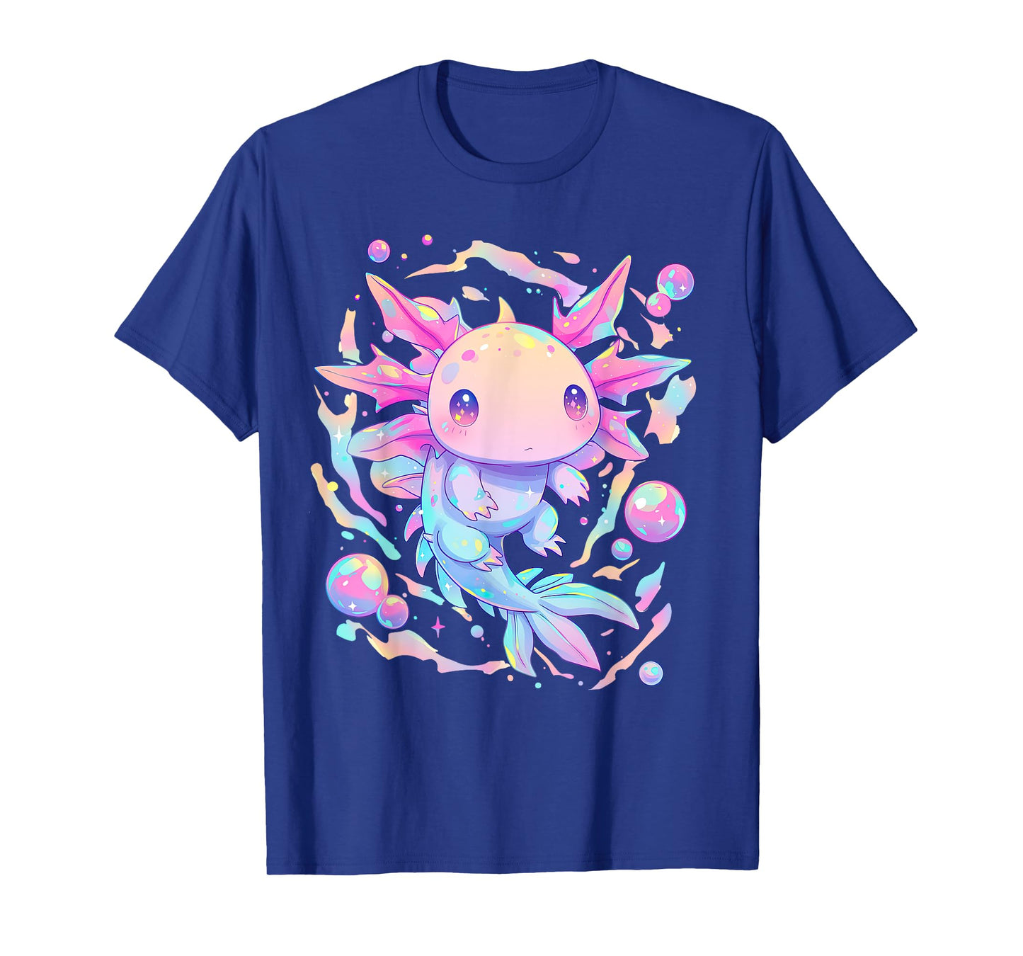 Kawaii Pastel Goth Cute Pink Sparkles Axolotl and Bubbles T-Shirt