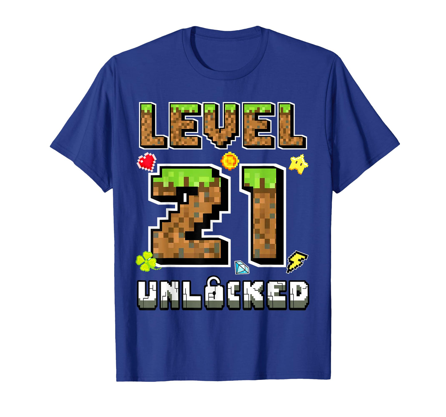 Level 21 Unlocked Birthday 21st Years Bday Gamer Pixel Men T-Shirt