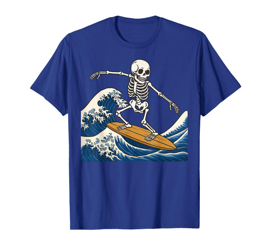 Skeleton Surfing Japanese Wave T-Shirt