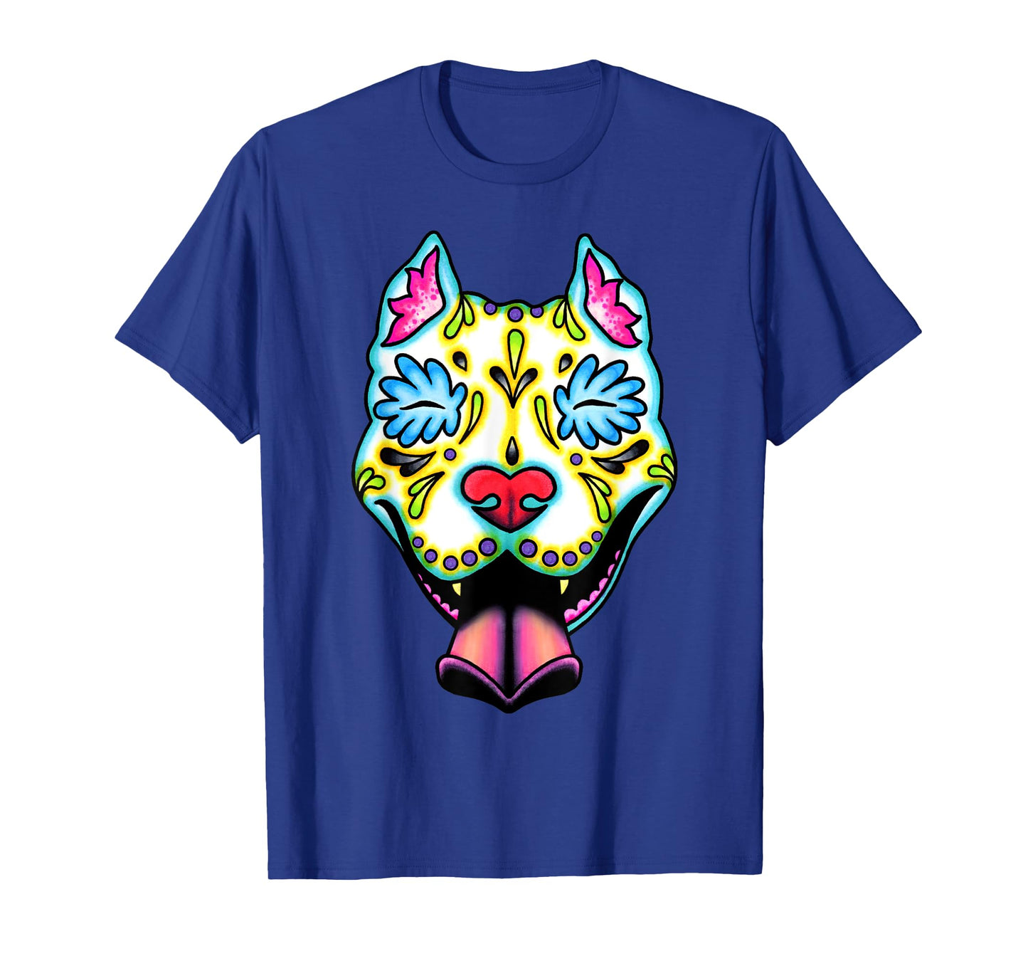 Slobbering Pit Bull - Day of the Dead Sugar Skull Pitbull T-Shirt