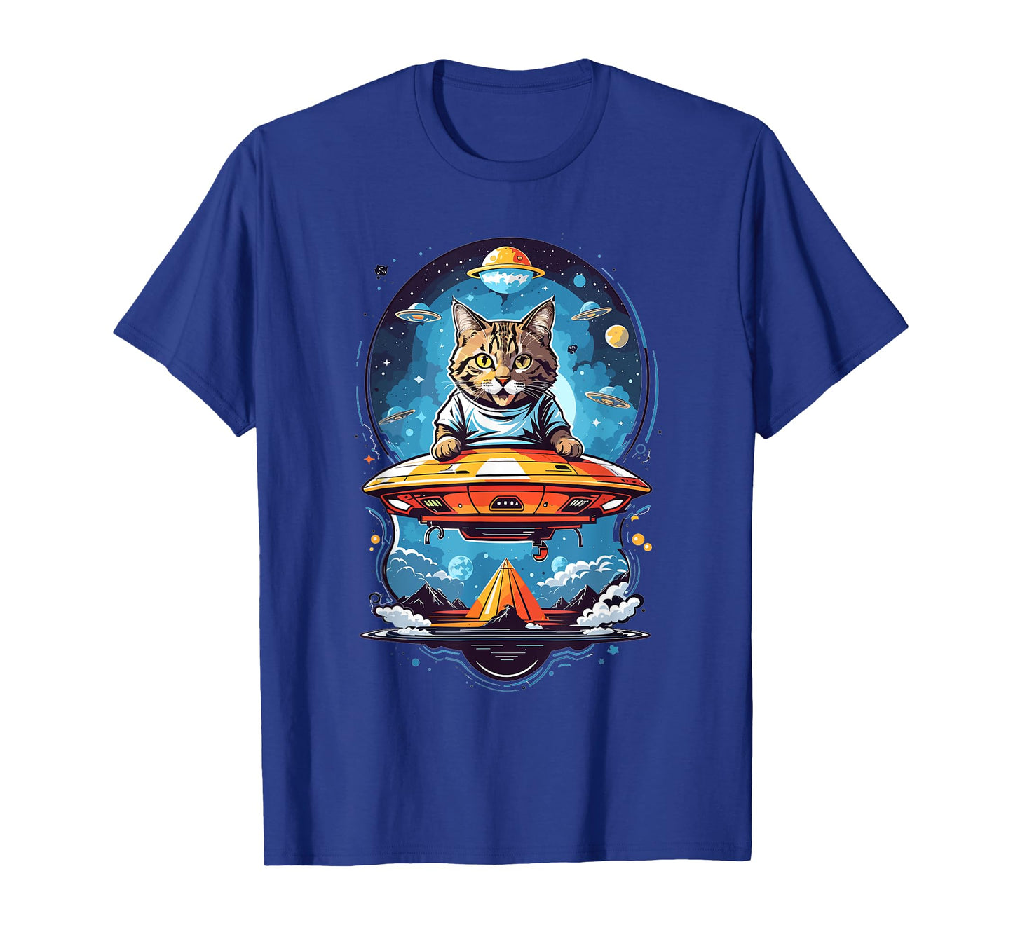 Aliens and UFO Cats Cute Cat Abducted By UFO Graphic T-Shirt - Black - Unisex-Adults/Kids - Short Sleeve - Small - Classic Fit - Cotton 50% Polyester 50%