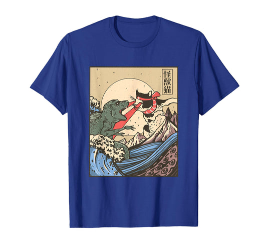 Kaiju Monster vs Cat Laser Eye Fight Japanese Zilla T-Shirt