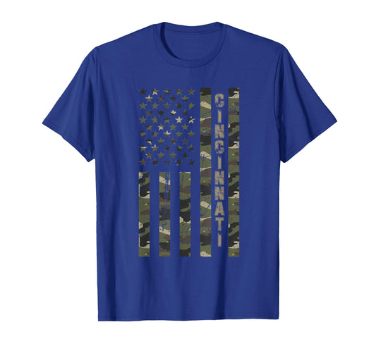 Cincinnati United States Distressed Camo w US Flag T-Shirt