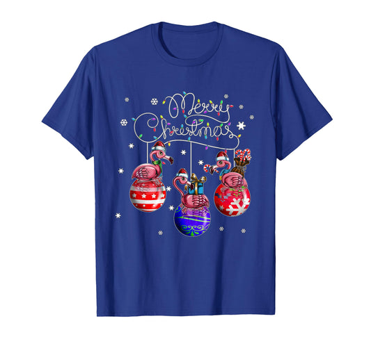 Merry Christmas Flamingo Christmas Ball Motif Christmas T-Shirt