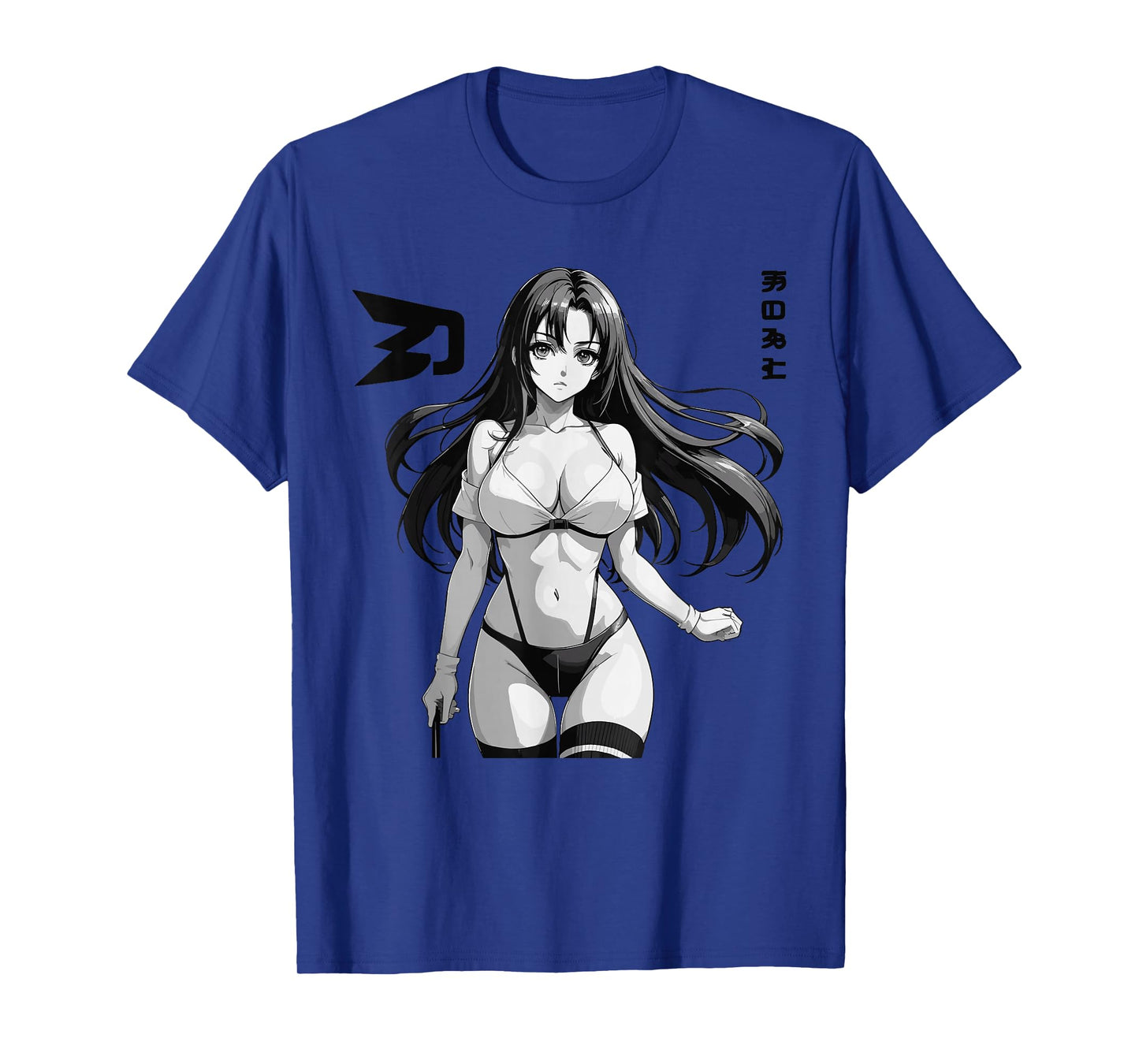 Sexy Waifu Otaku Anime Girl Japanese in Black and White Art T-Shirt