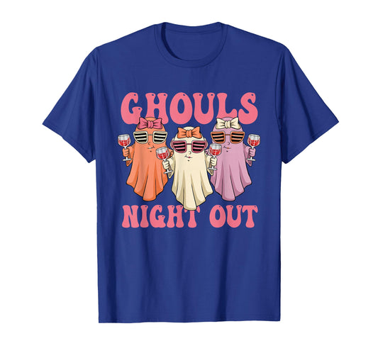 Ghouls Night Out Spooky Women Halloween Party Wine Ghosts T-Shirt