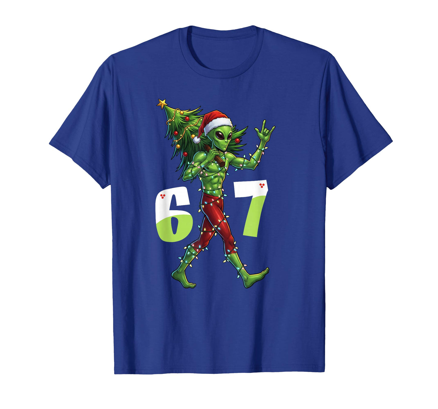 Funny Christmas Alien Six Seven Meme 67 Santa Hat 6 7 Xmas T-Shirt