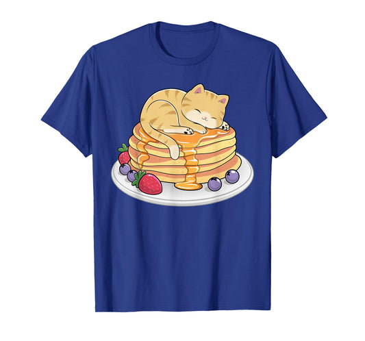Cat Pancakes Kawaii Anime Cat Nap Funny Breakfast Kitten T-Shirt