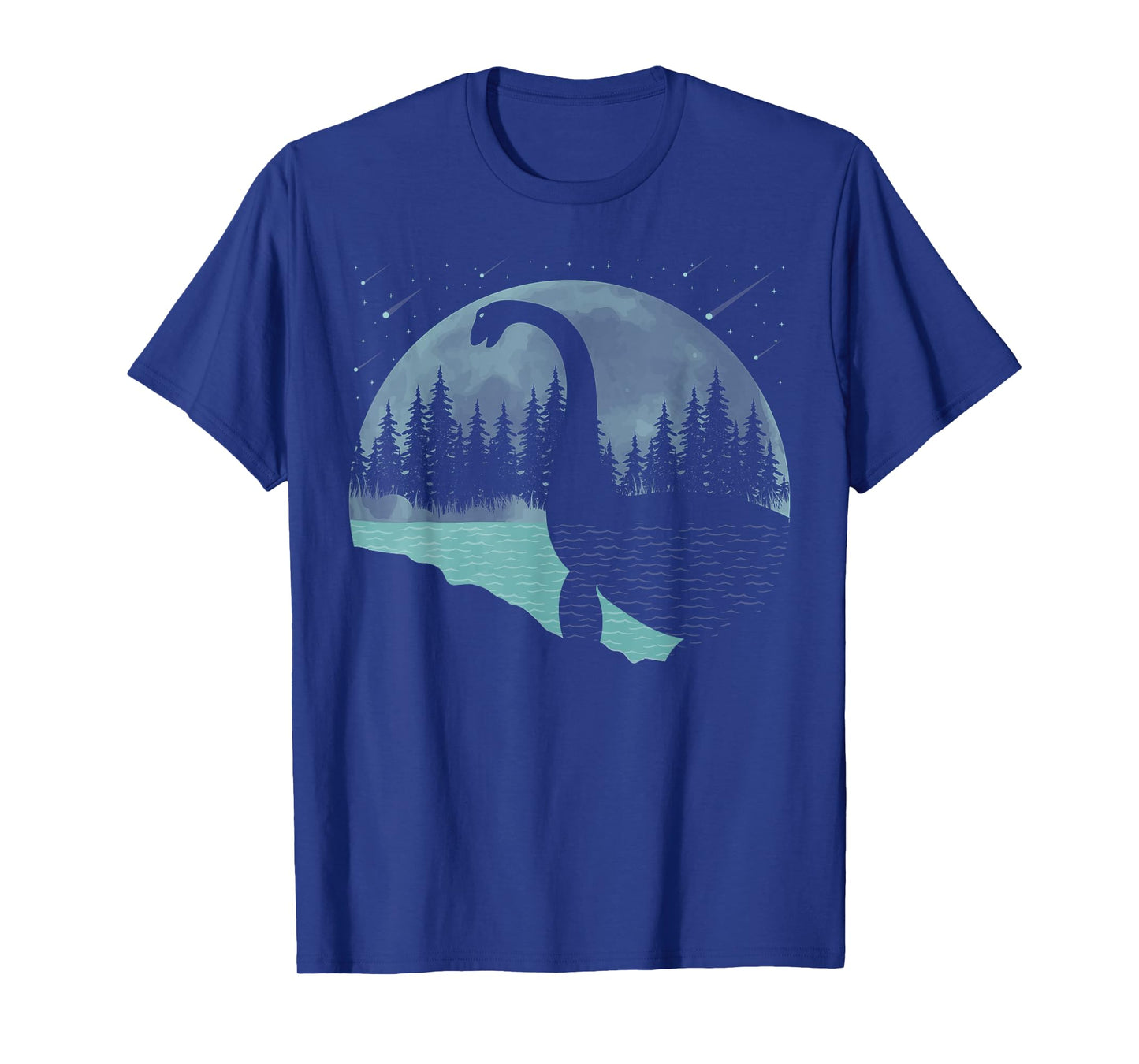 Loch Ness Monster Graphic Full Moon Trees And Stars! Nessie T-Shirt