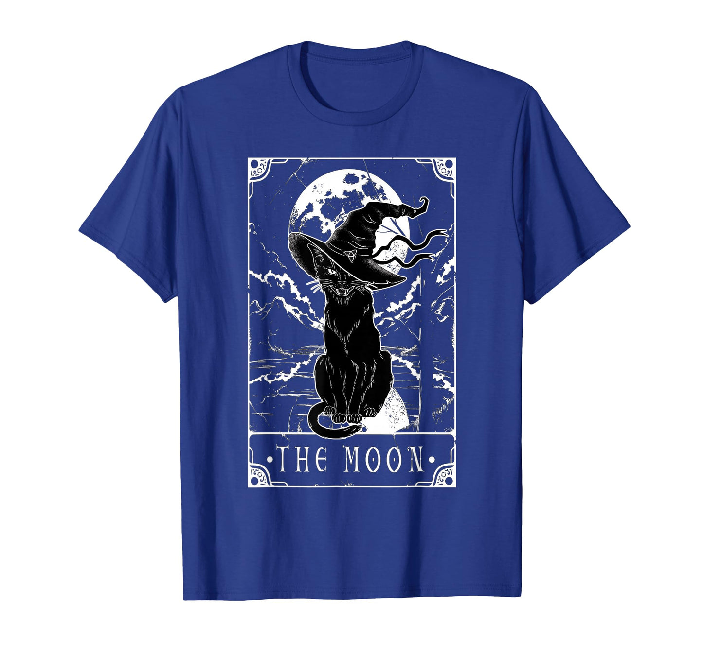 Tarot Card Crescent Moon And Black Cat Witch Hat Halloween T-Shirt