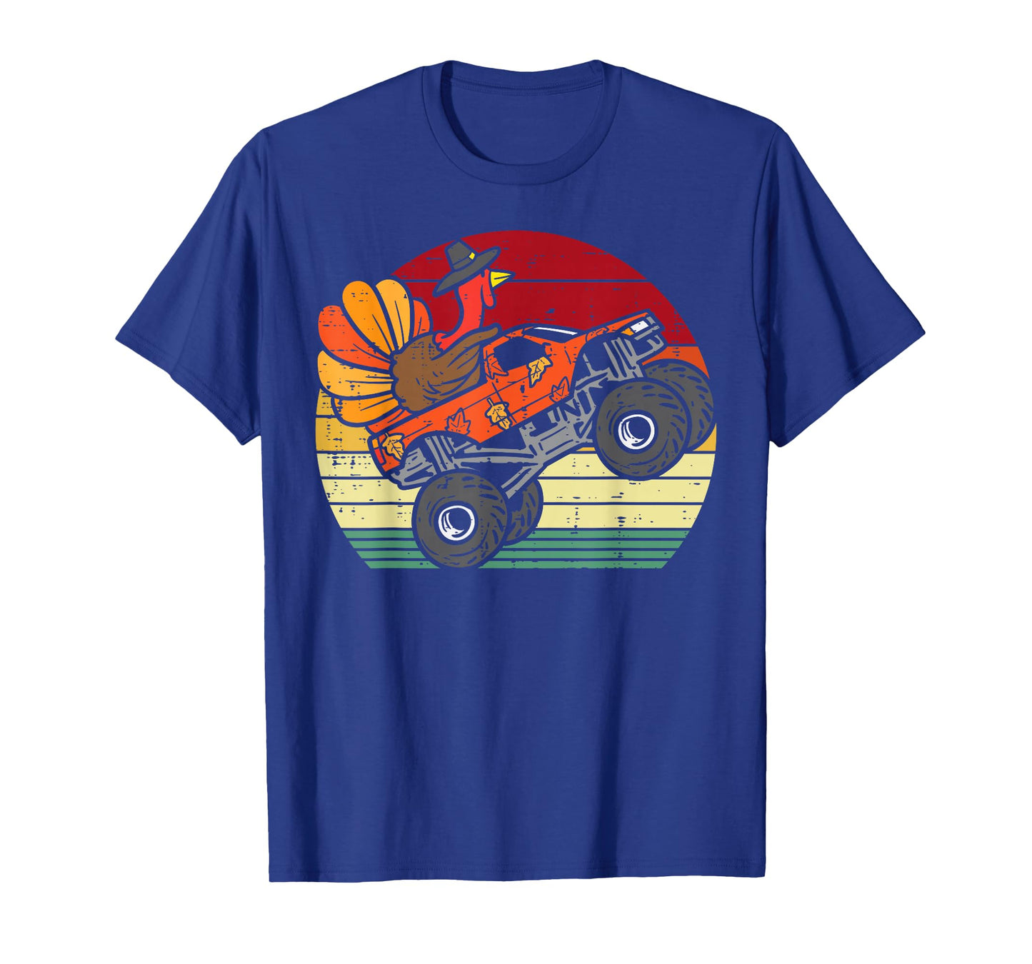 Monster Truck Turkey Sunset Retro Thanksgiving Boys Kids T-Shirt