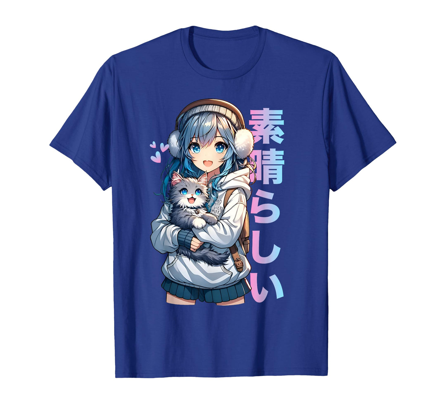 Cute Anime Girl with a Cat for Cat Lover Kawaii Otaku Manga T-Shirt