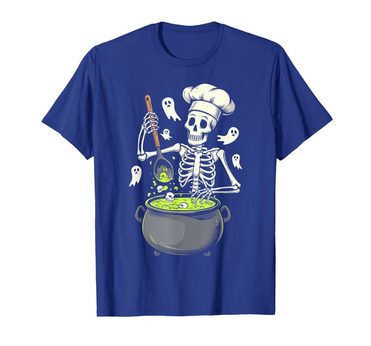 Funny Skeleton Chef Cooking Lovers Spooky Halloween Brew T-Shirt