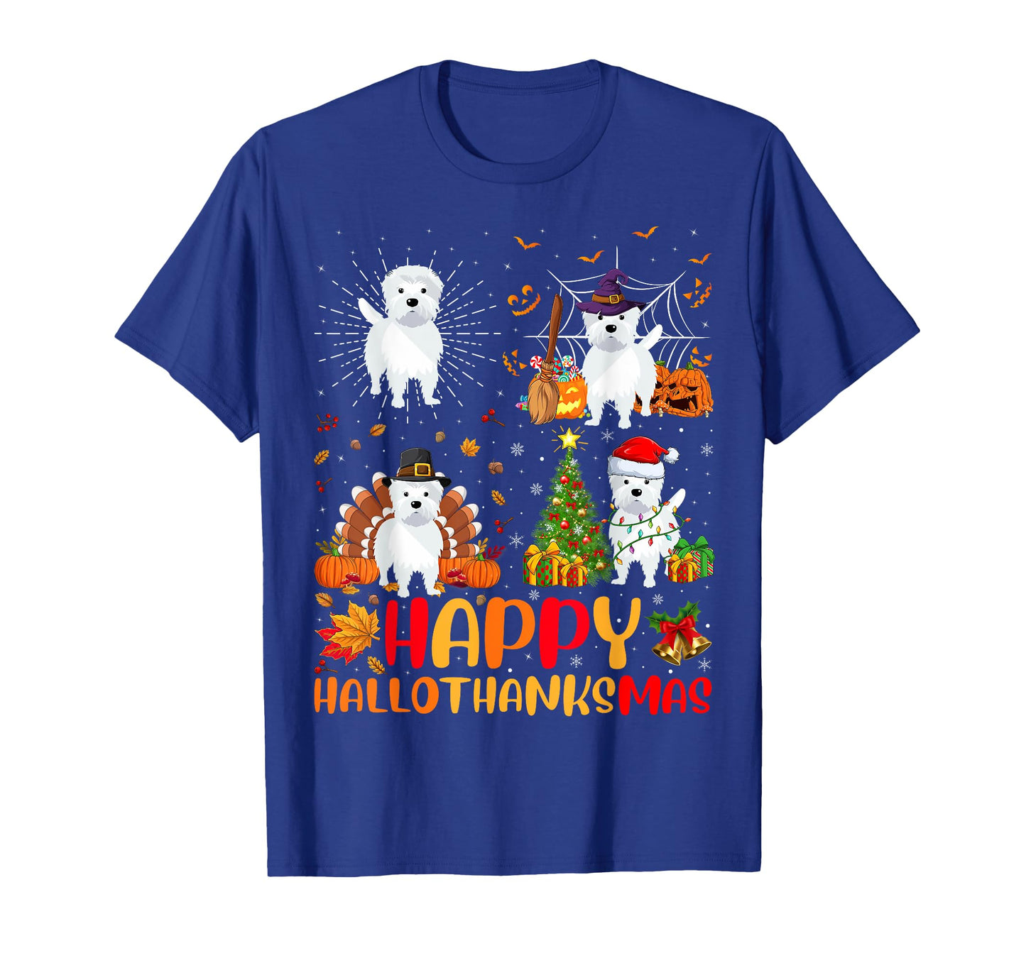 Halloween Thanksgiving Christmas Westie Dog Hallothanksmas T-Shirt