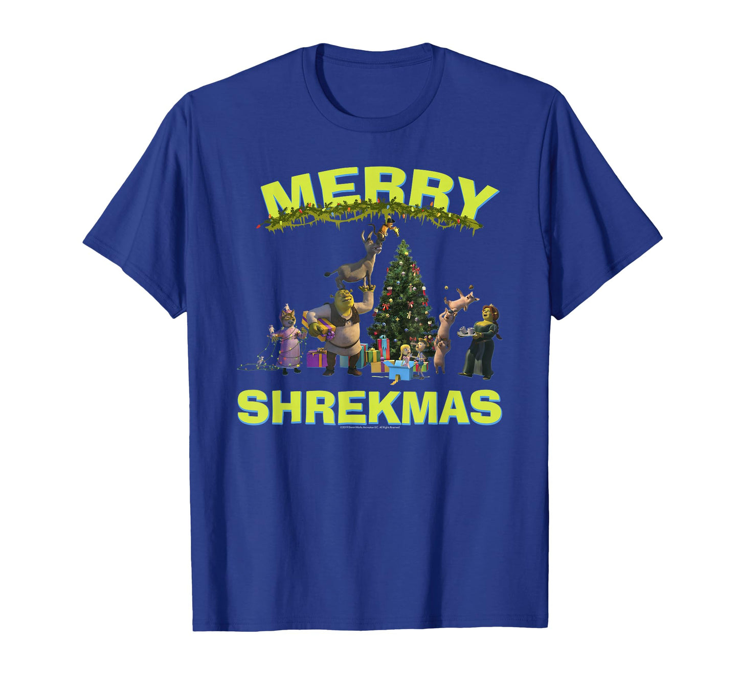 Shrek Group Shot Friends Merry Shrekmas Bold Holiday Text T-Shirt